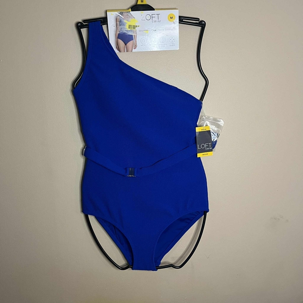 Loft Swim Medium Or Extra Small One Shoulder Royal Blue One Piece Swimsuit